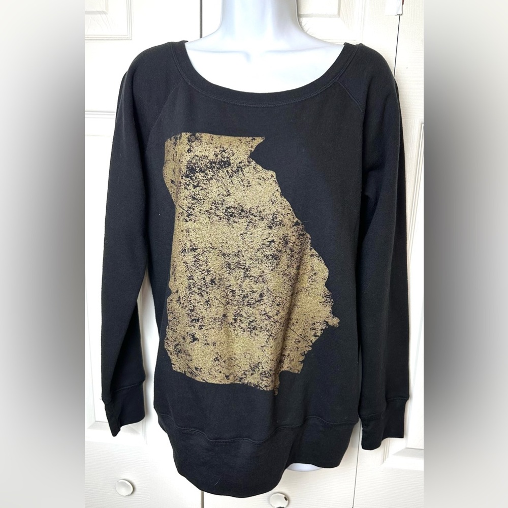 New CHEEKY PEACH Georgia Sweatshirt Black Golg UGA Athens GA Pullover Soft Knit
